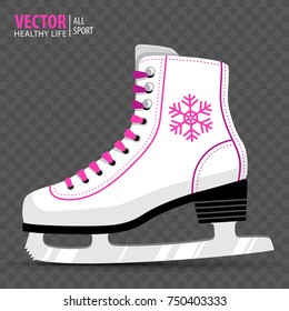 White Ice skate. Figure skating. Women's ice skates. Winter sports. Vector illustration. Transparent background. Banner.