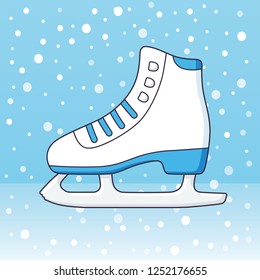 White ice skate on a winter background icon