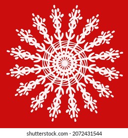 white ice snowflake on red christmas background