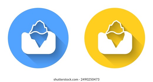 White Iceberg icon isolated with long shadow background. Circle button. Vector
