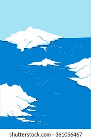 The white icebergs in the middle of the ocean.