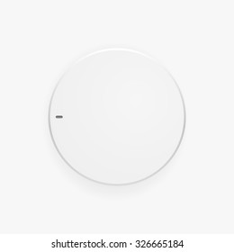 White icon button, volume knob with realistic shadow, on light background.
