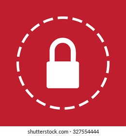 A White Icon Isolated on a Maroon Background - Padlock
