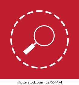 A White Icon Isolated on a Maroon Background - Magnifying Glass