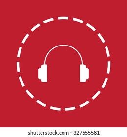 A White Icon Isolated on a Maroon Background - Headphones