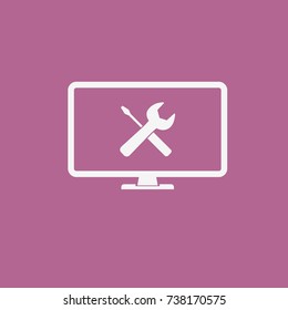 White icon with monitor, screwdriver and wrench.