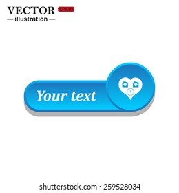 White icon on the blue button for websites. White background with shadow. Your text. clock, House with Heart Icon, vector illustration, EPS 10