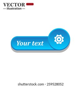 White icon on the blue button for websites. White background with shadow. Your text. Cog Settings , vector illustration, EPS 10