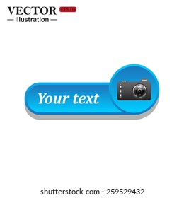 White icon on the blue button for websites. White background with shadow. Your text. photo camera, vector illustration, EPS 10