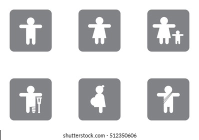 White icon on grey background about man woman child pregnant monk isolated vector