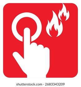 Un ícono blanco sobre un fondo cuadrado rojo que representa una mano con un dedo presionando un Grande Botón circular. 
