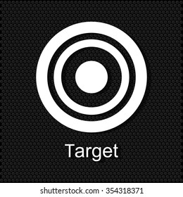 White icon put on a black polka dot background. target icon.