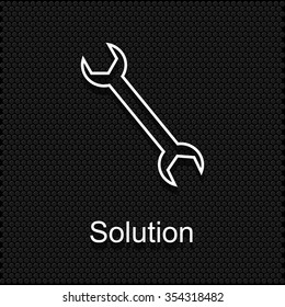White icon put on a black polka dot background. wrench icon.