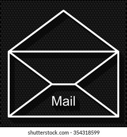 White icon put on a black polka dot background. mail open icon.