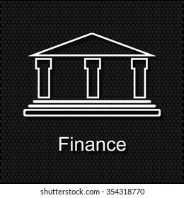 White icon put on a black polka dot background. bank icon.