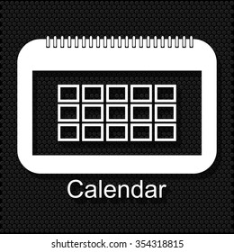 White icon put on a black polka dot background. calendar icon.