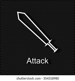 White icon put on a black polka dot background. sword icon.