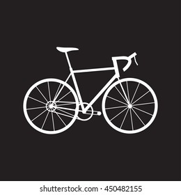 white icon of road bike on black background