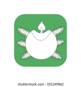 White icon round candle on Christmas and New Year