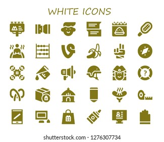  white icon set. 30 filled white icons. Simple modern icons about  - Billboard, Seat belt, Avatar, Chat, Calendar, Comb, Bath, Abacus, Vine, Banana, Hand, Compass, Drone, Measure