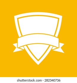 white icon of shield with vector ribbon on an yellow background