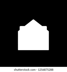 White icon silhouette of open envelope with document on black background. E-mail sign for presentation, infographic. Message letter symbol. Vector mail symbol for website, web design, mobile app.