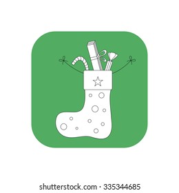 White icon sock with gifts on Christmas and New Year