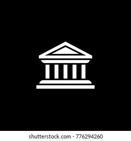 White Icon of temple, vector illustration, isolated. Black background