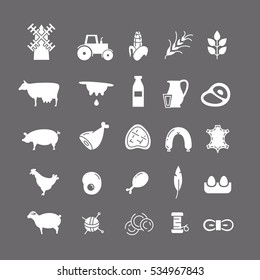 White icons with farm animals