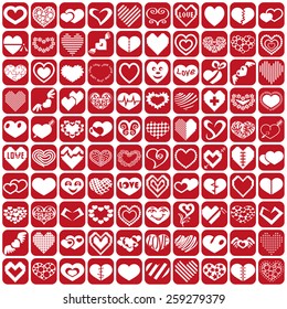 white icons heart set on a red background