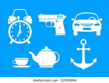 White icons on blue background