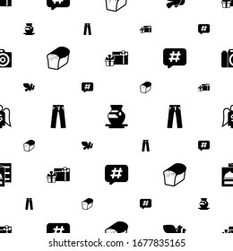 white icons pattern seamless. Included editable filled gifts, Pottery, Dove, bread, trousers, Hashtag, Angel investor, restaurant menu, Photography icons. white icons for web and mobile.