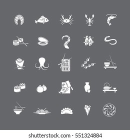 White icons seafood