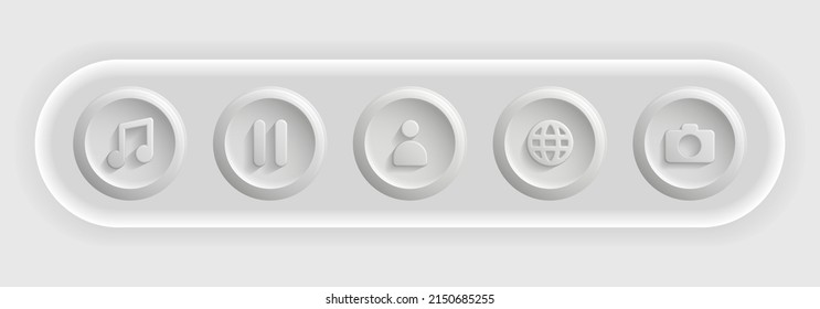White Icons. Set of Different Ui Buttons. Vector illustration