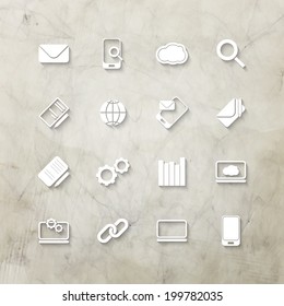 white icons set over textured wall background