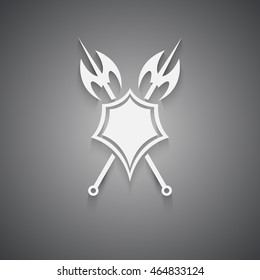 White icon,shield and axe on a black background 