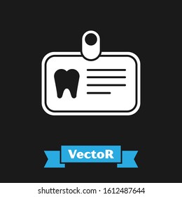 White Id card with tooth icon isolated on black background.  Vector Illustration