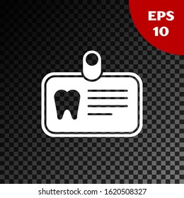 White Id card with tooth icon isolated on transparent dark background.  Vector Illustration