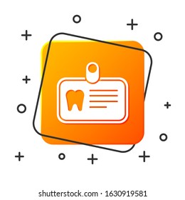 White Id card with tooth icon isolated on white background. Orange square button. Vector Illustration