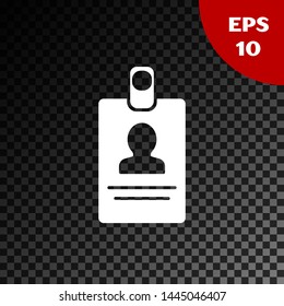 White Identification badge icon isolated on transparent dark background. It can be used for presentation, identity of the company, advertising.  Vector Illustration