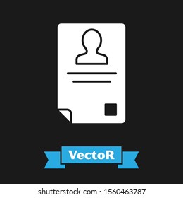 White Identification badge icon isolated on black background. It can be used for presentation, identity of the company, advertising.  Vector Illustration