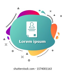 White Identification badge icon isolated on white background. It can be used for presentation, identity of the company, advertising. Abstract banner with liquid shapes. Vector Illustration