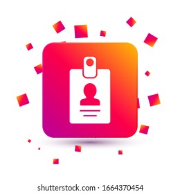 White Identification badge icon isolated on white background. It can be used for presentation, identity of the company, advertising. Square color button. Vector Illustration