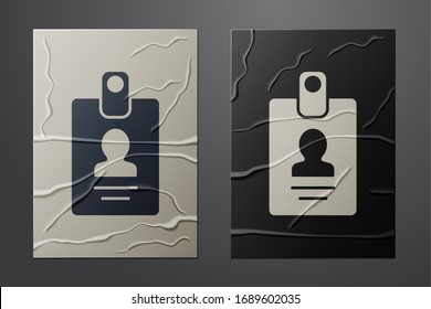White Identification badge icon isolated on crumpled paper background. It can be used for presentation, identity of the company, advertising. Paper art style. Vector Illustration