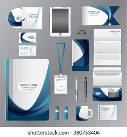 White identity template with blue origami elements. Vector company style for brandbook guideline and Pens mugs CDs books business cards letterhead flag Card Portfolio employees Tablet flash drive