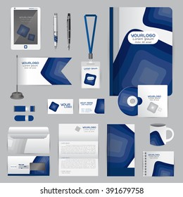 White identity template with blue origami elements. Vector company style for brandbook guideline and Pens mugs CDs books business cards letterhead flag Card Portfolio employees Tablet