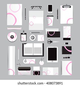 White identity template with blue origami elements. Vector company style for brandbook guideline and Pens mugs CDs books business cards letterhead flag Card Portfolio employees Tablet