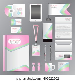 White identity template with blue origami elements. Vector company style for brandbook guideline and Pens mugs CDs books business cards letterhead flag Card Portfolio employees Tablet