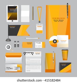 White identity template with blue origami elements. Vector company style for brandbook guideline and Pens mugs CDs books business cards letterhead flag Card Portfolio employees Tablet