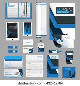 White identity template with blue origami elements. Vector company style for brandbook guideline and Pens mugs CDs books business cards letterhead flag Card Portfolio employees Tablet